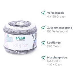 Gründl Hand Knitting Yarn, Raspberry Swirl, 24 x 24 x 10 cm