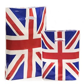 Union Jack Plastic Bags Gift Shop Carrier Bag Jubilee Party - Small & Large (Large 10)