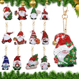 behone Santa Claus Diamond Painting, 12 Pieces 5D Diamond Painting Christmas Pendant, Key Ring Double-Sided Christmas Gnome Diamond Painting, DIY Kit Christmas Tree Decoration, Home Decoration