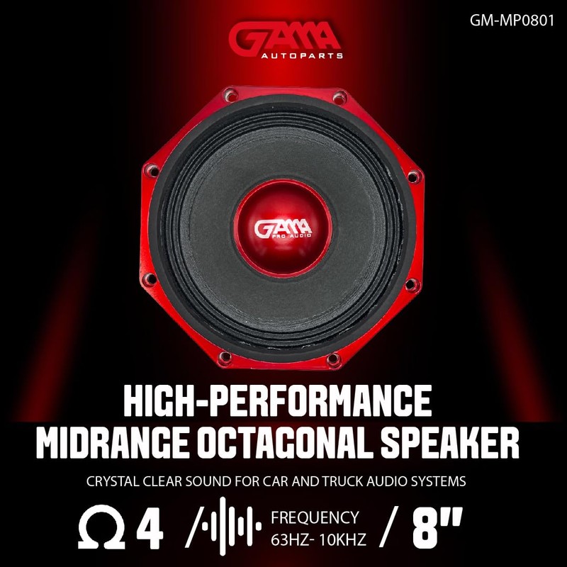 GAMA AUTOPARTS 8" High-Performance Midrange Octagonal Speaker - 1200W Max,