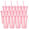 12 Pcs Pink Tumblers with Straw & Lid - 24oz