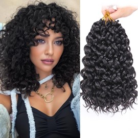 Samtress 10 Inch Short Curly Crochet Hair 8 Packs GoGo Curl Crochet Hair for Women Water Wave Crochet Braids Synthetic Natural Black Deep Twist Braiding Hair Extensions (#1B)
