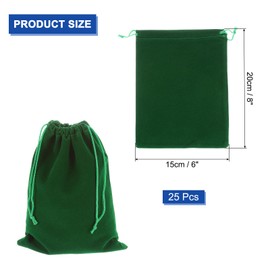 uxcell 25 Pcs Velvet Drawstring Bag, 6 x 8 Inch Jewelry Velvet Pouches Gift Bags for Wedding Party Favor Candy Jewelry Packaging Organizing Storage, Dark Green