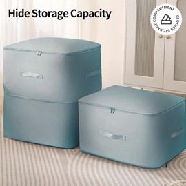 Fycyko Pack of 2 Ultra Space-Saving Self-Compressing Organiser, Underbed Storage Box, Storage Bag for Quilts and Clothes, Grey, XL