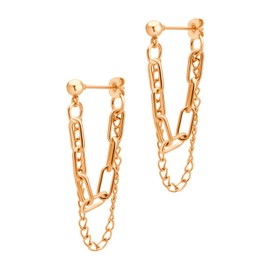 Stainless Steel Double Chain Dangle Earrings, Sparkling Elegance with Hypoallergenic Beauty for Women, Fashionable Statement Jewelry for Glamorous Occasions and Everyday Style, Rose Gold
