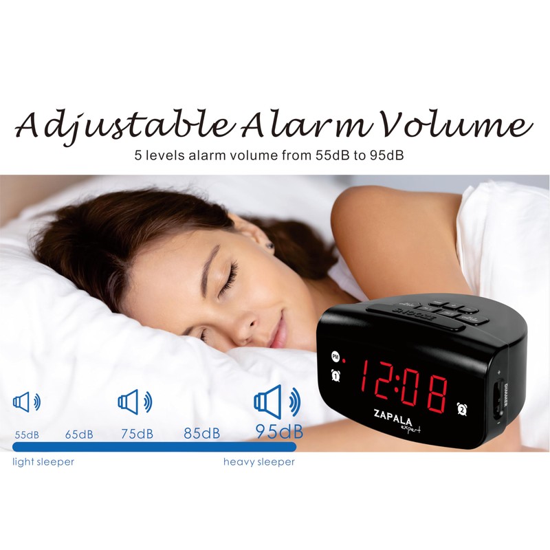 ZAPALA expert Alarm Clock for Bedroom, 2 Alarms Loud LED