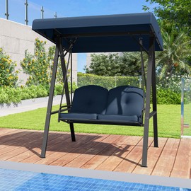 Tangkula 2 Person Porch Swing, Patio Swing with Adjustable Canopy, Heavy-Duty Metal Frame & Soft Cushion, Outdoor Swing for Backyard, Garden (Navy)