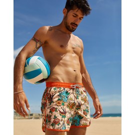 maamgic Mens Short 80s 90s Vintage Swim Trunks with Mesh Lining Quick Dry Bathing Suit Board Shorts Carnation-Swallows Small
