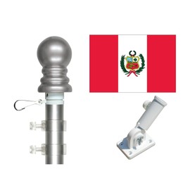 2x3 Foot Peru Polyester Flag Display Set Also Includes 1 Deluxe 4 Foot 2 Piece Spinner Flagpole and 1 Heavy Duty Mounting Bracket