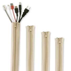 StangH Cable Management Sleeve Organizer - 19 Inch Home and Office Zip-up Cable Sleeve Wire Organizer Flexible Cord Concealer Wrap, Electrical Cord Covers for TV/Computer/Desk, 4 Pieces -Beige