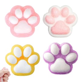 HAMKU Pack of 4 Cat Paw Squishy Stress Toy Cat Paw Squeeze Toy Kawaii Stress Relief Toy Squeeze Toy Cute Squishy Stress Balls with Balls Funny Anti Stress and Anxiety Relief (A)
