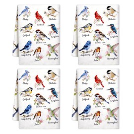 Hauojaus 4PCS Birds Kitchen Towels Gifts for Bird Lovers Women,Birds on Branch Kitchen Dish Towels, Bird Decorative Cardinal Hummingbird Bluejay Absorbent Hand & Tea Towel for Kitchen Cleaning