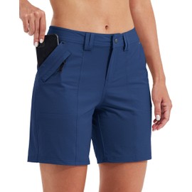Willit - Pantalones cortos deportivos de golf para mujer, de 7 pulgadas, de secado rápido, pantalones cortos casuales de verano con bolsillos, resistentes al agua, azul marino, 4