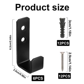AOROPS Pack of 6 Heavy Duty Wall Hooks, J Shape Heavy Duty Hooks, Black Coat Hooks, Wall Hooks for Screwing Coat Hooks, Heavy Duty for Hanging, Bulky Items, Wall Mount