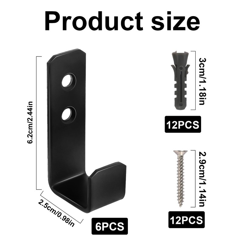 AOROPS Pack of 6 Heavy Duty Wall Hooks, J Shape
