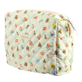 Thyonta Quilted Tote Bag Large Capacity Cotton Floral Travel Cosmetic Bag for Outdoor Holiday Business Travel（Flowery Bear）