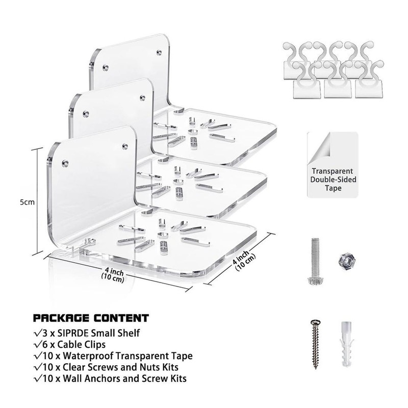 3pcs Acrylic Small Wall Shelf Floating Shelf for Security Cameras