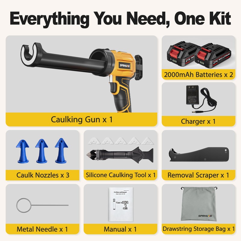 SPRHUIIG Cordless Electric Caulking Gun Automatic Battery Powered Caulk Gun