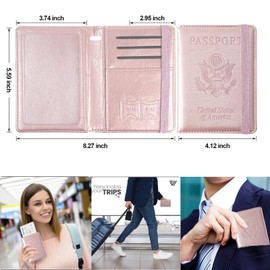 Eoehro Passport and Vaccine Card Holder, Passport Holder Vaccine Card Slot, Passport Wallet, Passport Cover, Passport Case, Passport Holder for Airplane Travel Essentials (E-Elastic band Rose gold)