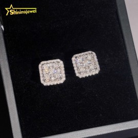 USA WAREHOUSE Moissanite 11mm Square Stud Earrings Real Gold Plated Iced Out Ear Studs Pass Diamond Tester Hip Hop 925 SilverColor: Silver