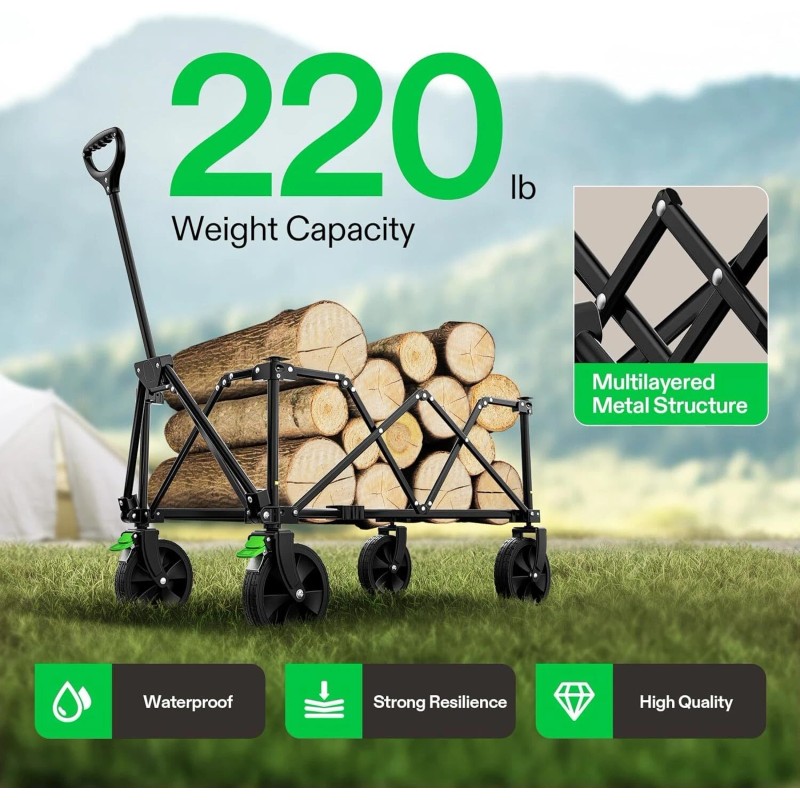 VIVOSUN Utility Wagon Heavy-Duty Swivel Cart Adjustable Handle Camping Beach