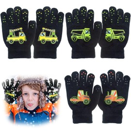 Aohcae 3 pairs of warm knitted gloves, children's magic gloves, children's gloves, winter children's gloves, stretch full finger gloves, children's finger gloves, black