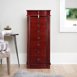 Hives & Honey Nora Jewelry Armoire, Locking Storage Organizer with 7 Drawers and 2 Doors Featuring Necklace Hooks, Cherry