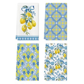 Artoid Mode Lemon Flowers Floral Summer Kitchen Towels Dish Towels, 18x26 Inch Hello Sunshine Seasonal Decoration Hand Towels Set of 4