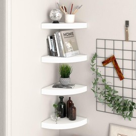 ZJMTOCYU Stylish Floating Corner Shelves for Home Décor, Easy Installation, Durable MDF and Metal, 4 Pack White 9.8"x9.8"x1.5"