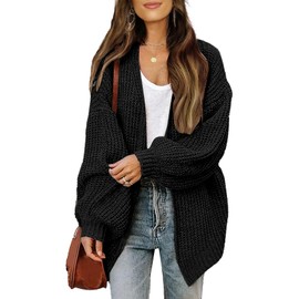 Libsorge Womens Long Cardigan Sweaters for Women Fall Winter Spring 2025 Trendy Outfits Chunky Waffle Knit Oversized Open Front Dressy Casual Lightweight Long Bell Sleeve Cardigans Sweater Black S