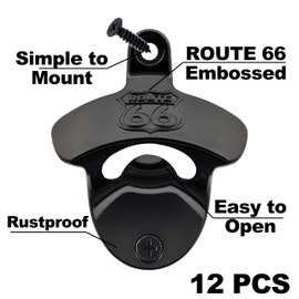 HAIICEN 12 PCS Wall Mount Bottle Opener Bulk, Route US 66 Mountable Beer Cap Opener for Car Truck Driver