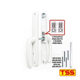 TSS UPVC Door Handles Set Suits Fullex Locks - Lever/Lever - 68mm PZ (Centres) - 215mm Screw to Screw - Backplate 245mm X 34mm - UPVC, Replacement PVC Handles (White)