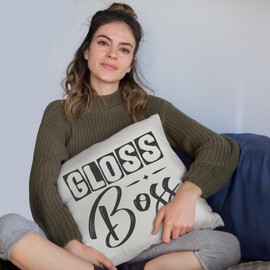 Gloss Boss, Title or Name for People Who Love Lip Gloss - Beauty Themed Merch for Makeup Artist or Cosmetologist, Gift for Makeup Lovers, Pillow Cover, White 20X20 in