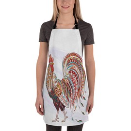 Moslion Rooster Apron 31x27 Inch Animal Chicken with Colorful Bohemian Aztec Ethnic Feather Kitchen Chef Waitress Cook Aprons Bib with Adjustable Neck for Women Men Girls