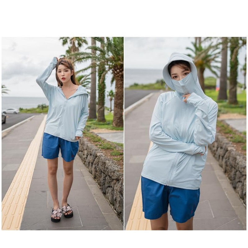 Growncharm SYZ4027 Women's Rash Guard, Cool Material, With Hole Fingers,
