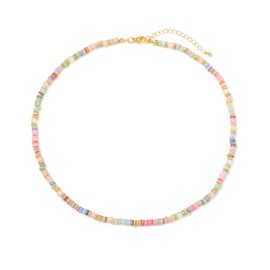 MarveBard Colorful Beaded Gemstone Necklace Crystal Beaded Choker Y2k Bohemian Bead Necklace Natural Stone Surfer Beach Summer Beach Jewelry for Women and Men
