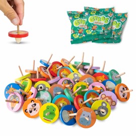 BONNYCO Trottola Bambini Legno Pack 40 Animali Giungla. Trottole Gadget Compleanno Bambini, Mini Giochi Regalini Fine Festa Compleanno. Regalino Fine Festa Dopo Invitati, Pensierini Giochini Scuola