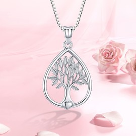 Friggem 925 Sterling Silver Necklace Delicate Tree of Life Pendant For Women Girls With Gift Box Chain Length 46cm, Silver