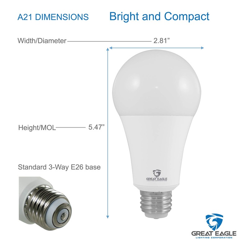 Great Eagle 50/100/150W Equivalent 3-Way A21 LED Light Bulb 3000K