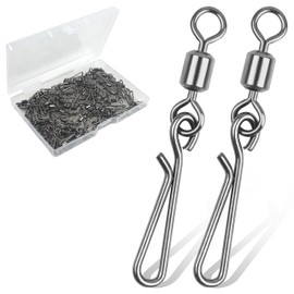 JOGFFDE Fishing Snap Swivels Stainless Quick Change Clips, 50pcs High Strength Rolling Barrel Swivel with Hanging Snaps Fishing Line Connector Saltwater Freshwater Tackle