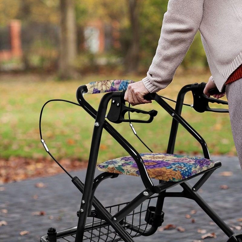 Rerteryuro Rollator Walker with Seat Cover Walker Accessories Boho Flower