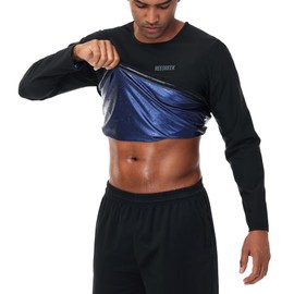 REEDBEEK Men's Sauna Suit Long Sleeve Waist Trainer Heat Trapping Sweat, Compression Heat Slimming Shapewear