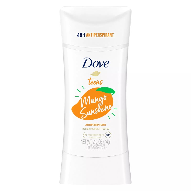 Dove Teens Antiperspirant Deodorant Stick Mango Sunshine, 2.6 oz