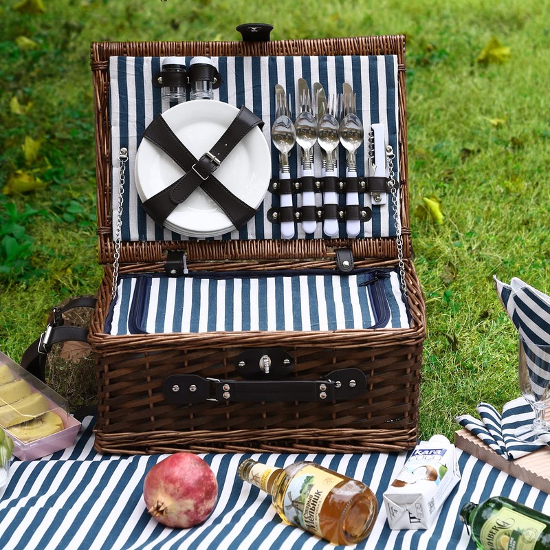HYBDAMAI Picnic Basket for 4 with Waterproof Picnic Blanket and