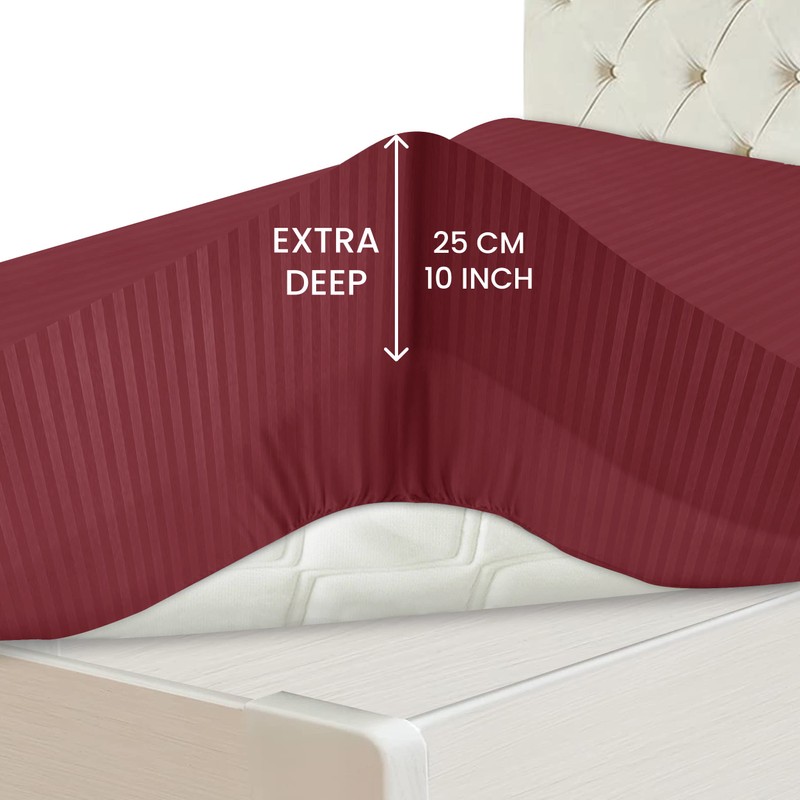 Hafaa Double Fitted Sheet Soft Satin Strips Microfiber Bed Sheets