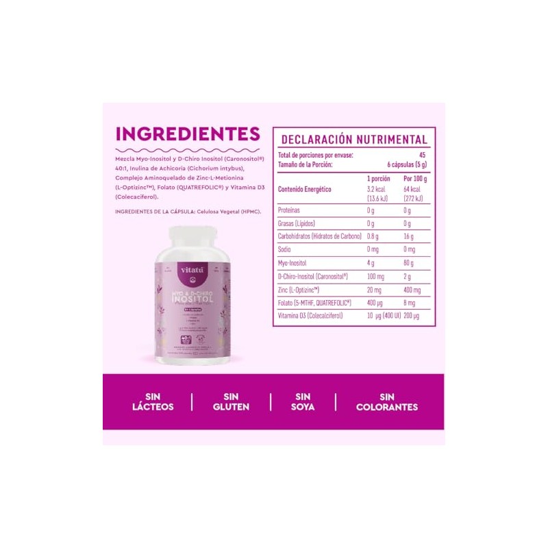 Vitatú Myo Inositol Chiro Relación Folato Vitamina Zinc Suplemento Alimenticio