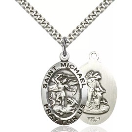 Bliss Sterling Silver Saint Michael the Archangel Medal Pendant Necklace 24" Chain