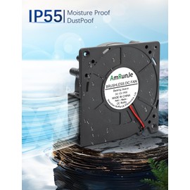 AmRunJe 12V DC Blower Fan 120mm x 32mm, 5inch 2Pin IP55 Fan, High Airflow for Inflatable DIY Cooling Ventilation Exhaust Projects