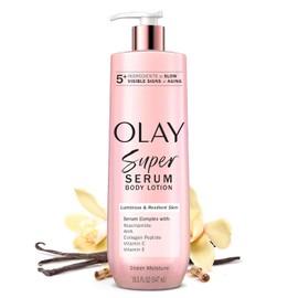 Olay Super Serum Loción para manos y cuerpo para piel seca, hidratación de larga duración las 24 horas, complejo de suero de más de 5 ingredientes para una piel luminosa, brillante, uniforme y firme