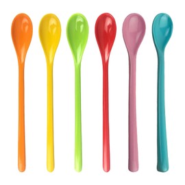 Pack of 6 Plastic Spoons, Egg Spoons, Colourful Ice Cream Spoons, Long, Robust Handle Long Spoons, Plastic Spoons, Large Dessert Spoons, Long, High-Quality Egg Spoons, Plastic, Coffee Spoons, Soup